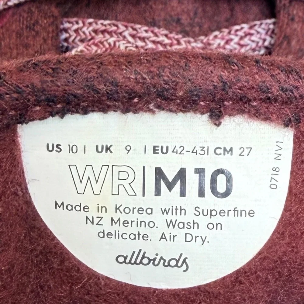 Allbirds‎ Wool Runners Sneakers Men 10 Burgundy Maroon Merino Wool Sustainable